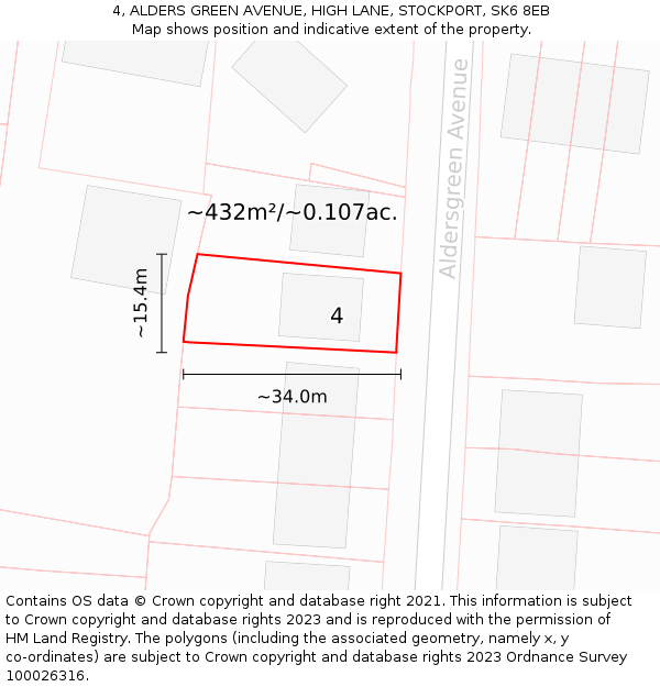 4, ALDERS GREEN AVENUE, HIGH LANE, STOCKPORT, SK6 8EB: Plot and title map