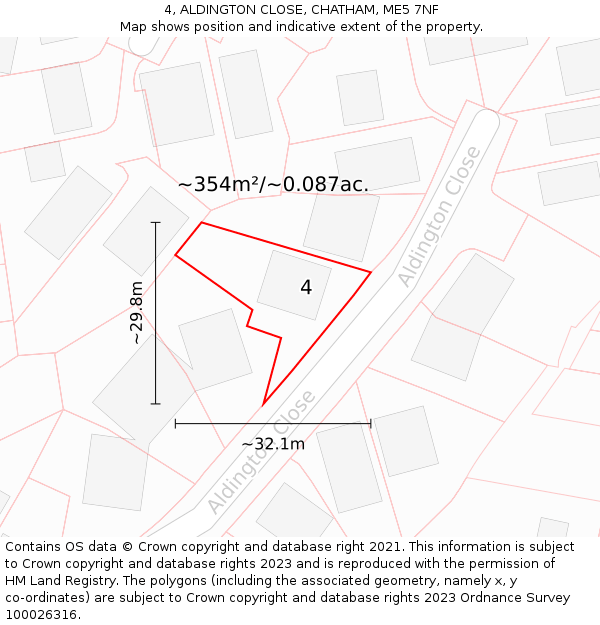 4, ALDINGTON CLOSE, CHATHAM, ME5 7NF: Plot and title map