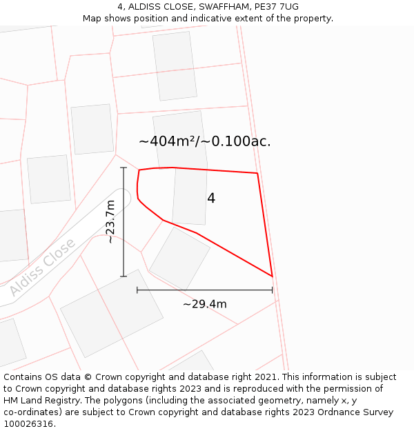 4, ALDISS CLOSE, SWAFFHAM, PE37 7UG: Plot and title map