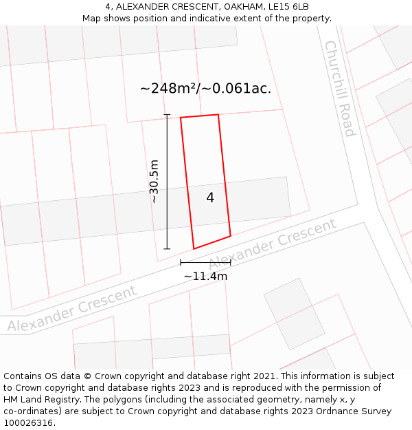 4, ALEXANDER CRESCENT, OAKHAM, LE15 6LB: Plot and title map