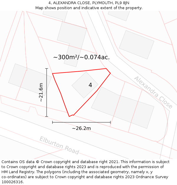 4, ALEXANDRA CLOSE, PLYMOUTH, PL9 8JN: Plot and title map