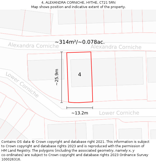 4, ALEXANDRA CORNICHE, HYTHE, CT21 5RN: Plot and title map