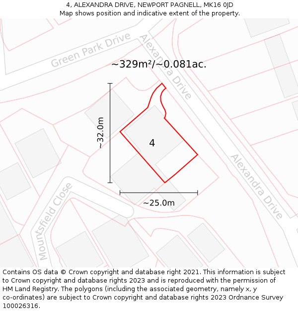 4, ALEXANDRA DRIVE, NEWPORT PAGNELL, MK16 0JD: Plot and title map