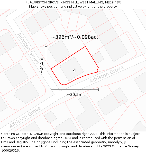 4, ALFRISTON GROVE, KINGS HILL, WEST MALLING, ME19 4SR: Plot and title map