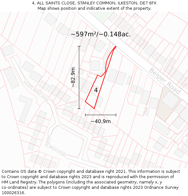 4, ALL SAINTS CLOSE, STANLEY COMMON, ILKESTON, DE7 6FX: Plot and title map