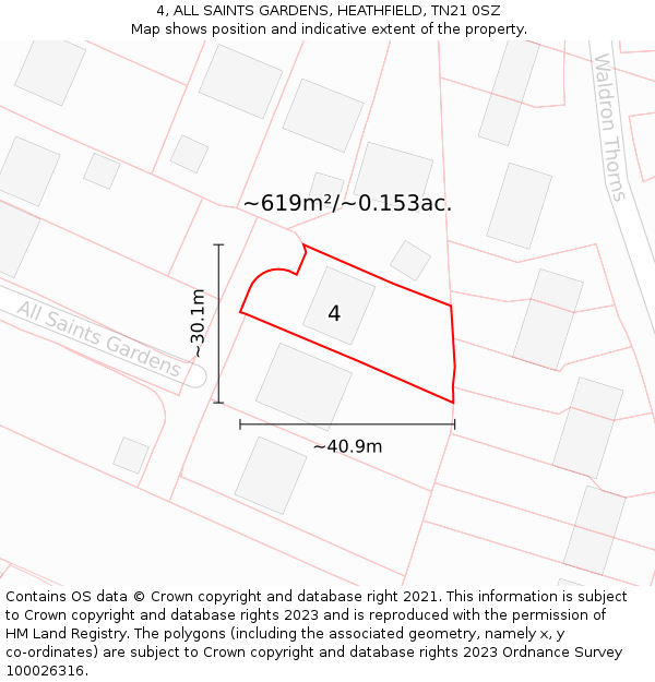 4, ALL SAINTS GARDENS, HEATHFIELD, TN21 0SZ: Plot and title map