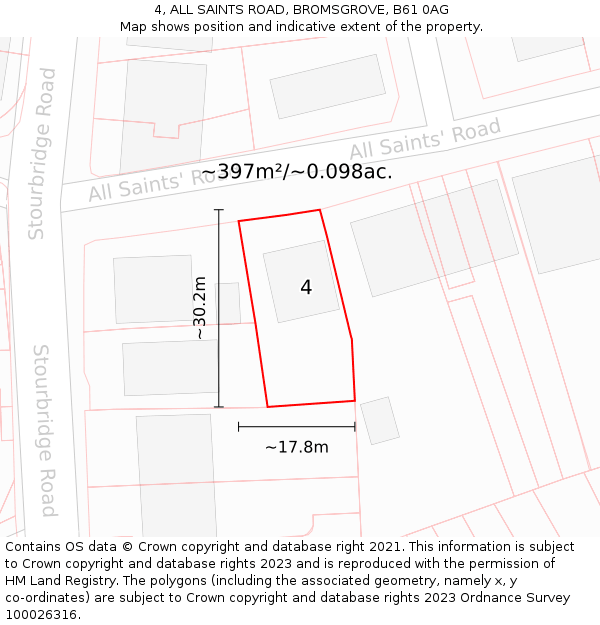 4, ALL SAINTS ROAD, BROMSGROVE, B61 0AG: Plot and title map