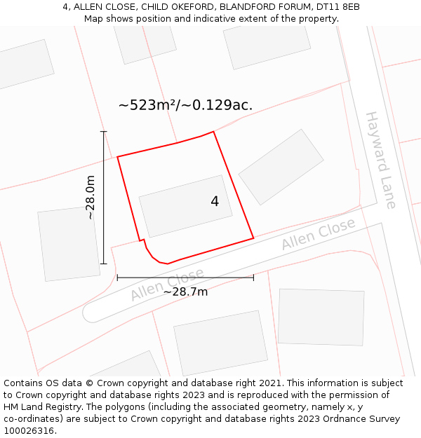 4, ALLEN CLOSE, CHILD OKEFORD, BLANDFORD FORUM, DT11 8EB: Plot and title map