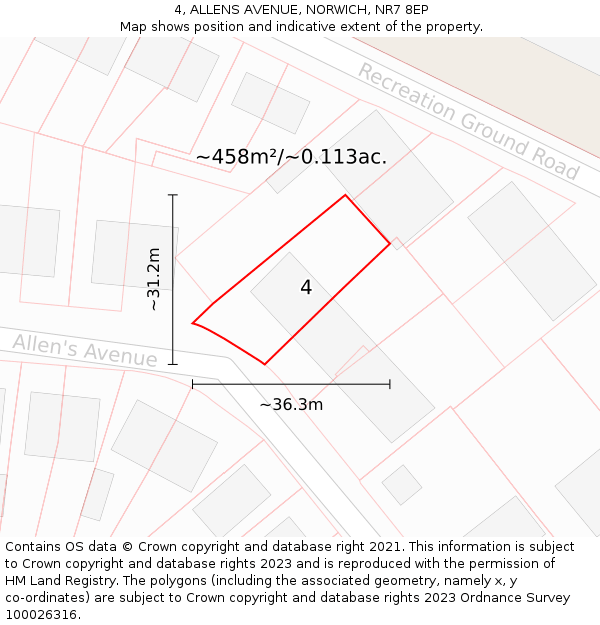4, ALLENS AVENUE, NORWICH, NR7 8EP: Plot and title map