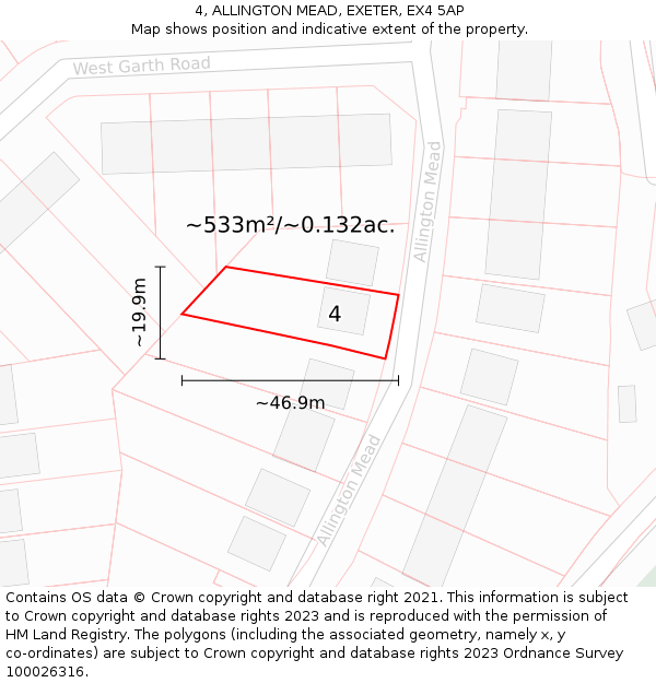 4, ALLINGTON MEAD, EXETER, EX4 5AP: Plot and title map