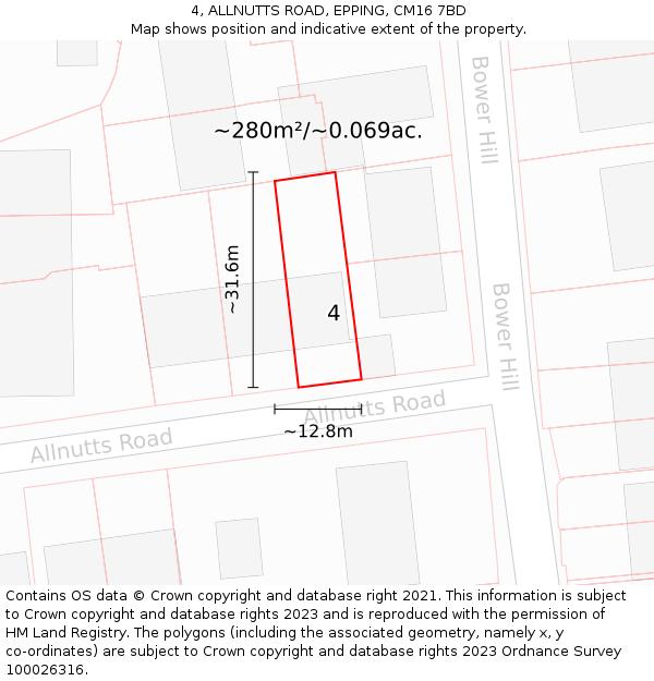 4, ALLNUTTS ROAD, EPPING, CM16 7BD: Plot and title map