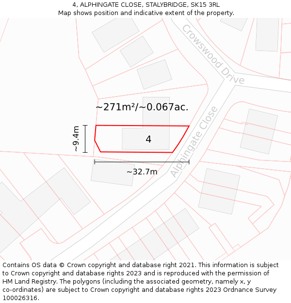 4, ALPHINGATE CLOSE, STALYBRIDGE, SK15 3RL: Plot and title map