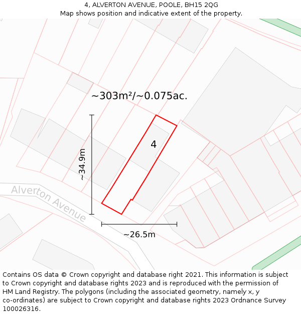 4, ALVERTON AVENUE, POOLE, BH15 2QG: Plot and title map