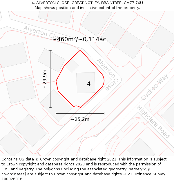 4, ALVERTON CLOSE, GREAT NOTLEY, BRAINTREE, CM77 7XU: Plot and title map