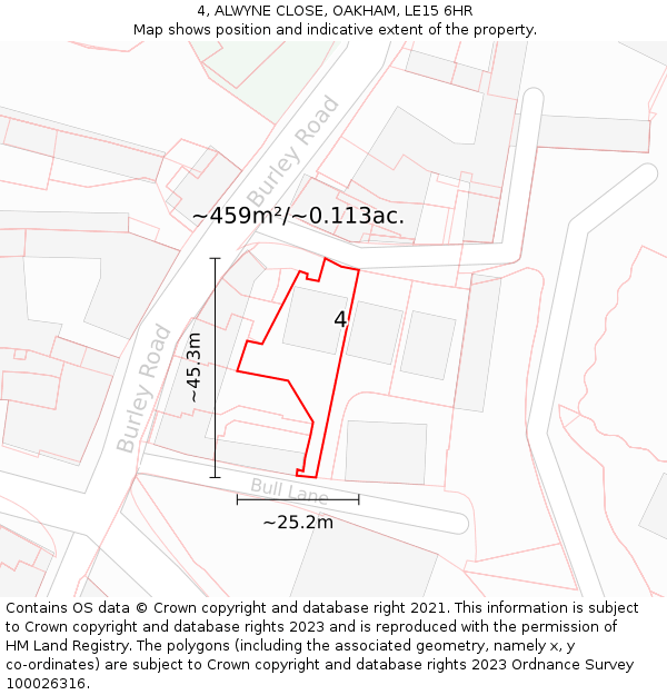 4, ALWYNE CLOSE, OAKHAM, LE15 6HR: Plot and title map