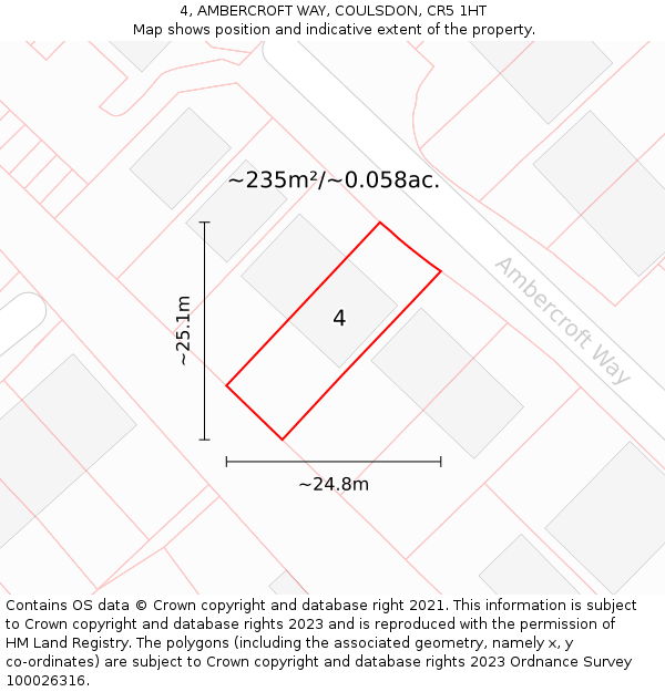 4, AMBERCROFT WAY, COULSDON, CR5 1HT: Plot and title map