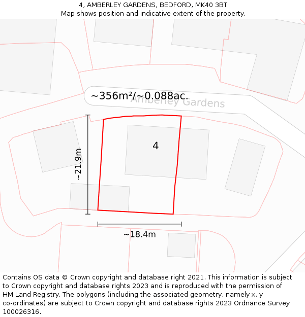 4, AMBERLEY GARDENS, BEDFORD, MK40 3BT: Plot and title map