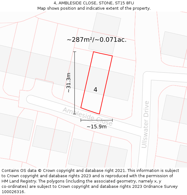 4, AMBLESIDE CLOSE, STONE, ST15 8FU: Plot and title map