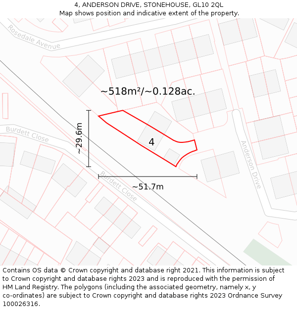 4, ANDERSON DRIVE, STONEHOUSE, GL10 2QL: Plot and title map