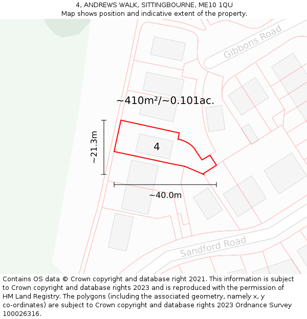 4, ANDREWS WALK, SITTINGBOURNE, ME10 1QU: Plot and title map