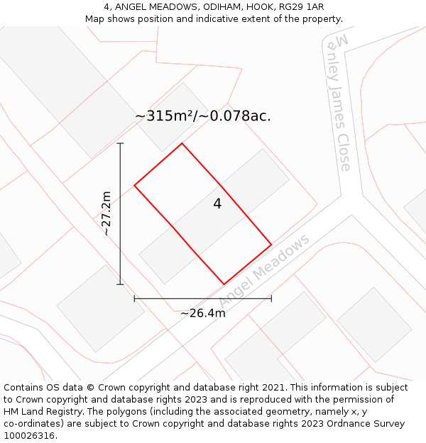 4, ANGEL MEADOWS, ODIHAM, HOOK, RG29 1AR: Plot and title map