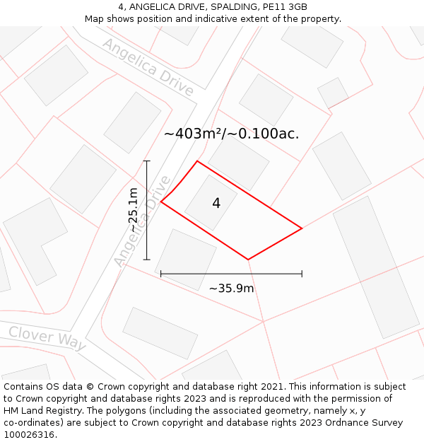 4, ANGELICA DRIVE, SPALDING, PE11 3GB: Plot and title map