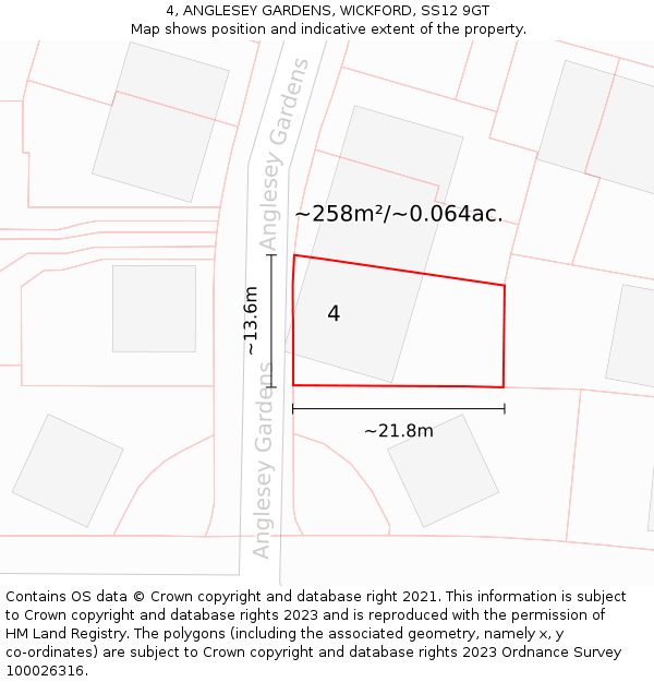 4, ANGLESEY GARDENS, WICKFORD, SS12 9GT: Plot and title map