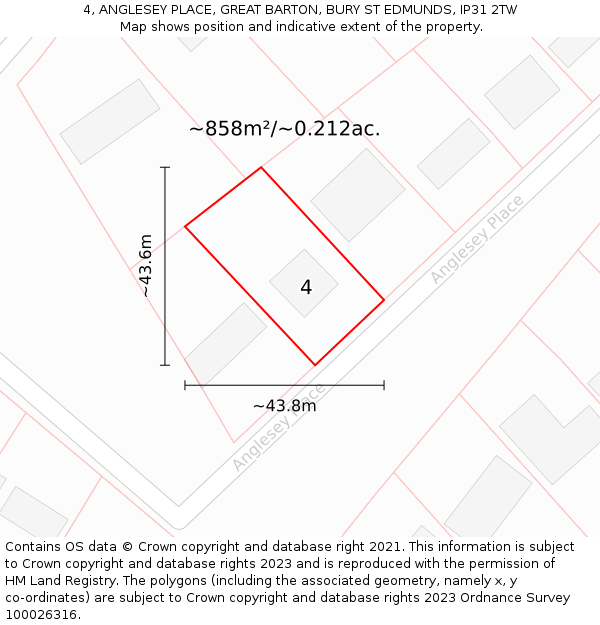 4, ANGLESEY PLACE, GREAT BARTON, BURY ST EDMUNDS, IP31 2TW: Plot and title map