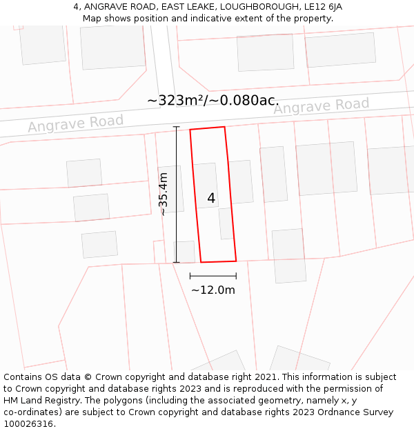 4, ANGRAVE ROAD, EAST LEAKE, LOUGHBOROUGH, LE12 6JA: Plot and title map