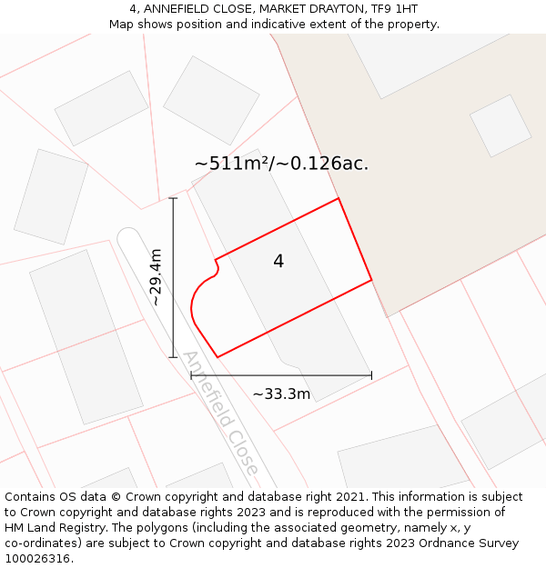 4, ANNEFIELD CLOSE, MARKET DRAYTON, TF9 1HT: Plot and title map