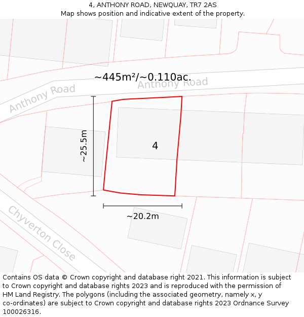 4, ANTHONY ROAD, NEWQUAY, TR7 2AS: Plot and title map