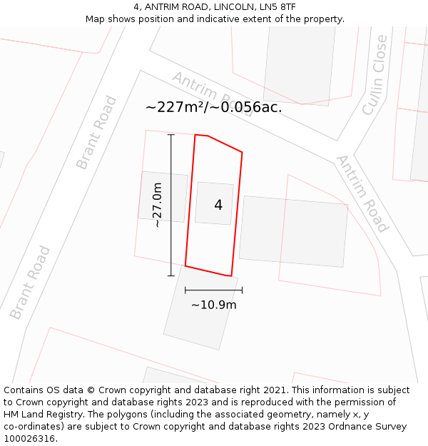 4, ANTRIM ROAD, LINCOLN, LN5 8TF: Plot and title map