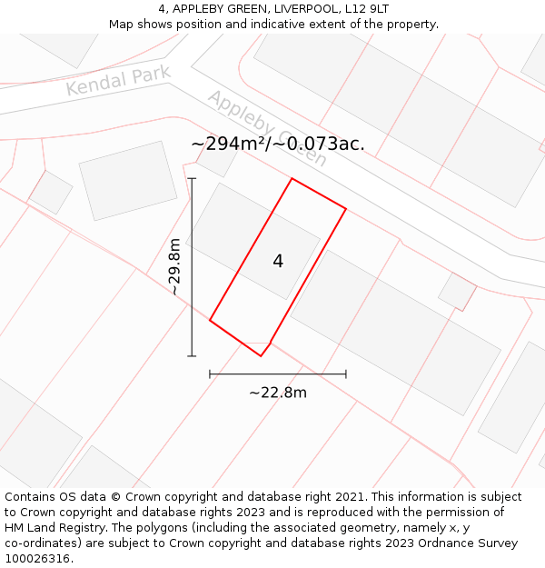 4, APPLEBY GREEN, LIVERPOOL, L12 9LT: Plot and title map