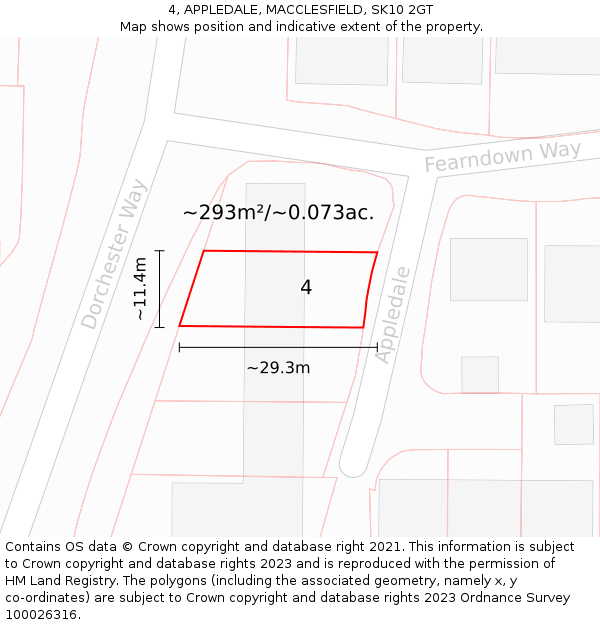 4, APPLEDALE, MACCLESFIELD, SK10 2GT: Plot and title map