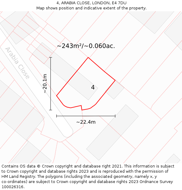 4, ARABIA CLOSE, LONDON, E4 7DU: Plot and title map