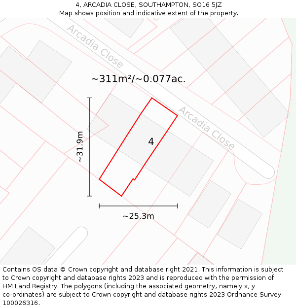 4, ARCADIA CLOSE, SOUTHAMPTON, SO16 5JZ: Plot and title map