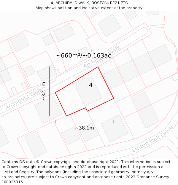 4, ARCHIBALD WALK, BOSTON, PE21 7TS: Plot and title map