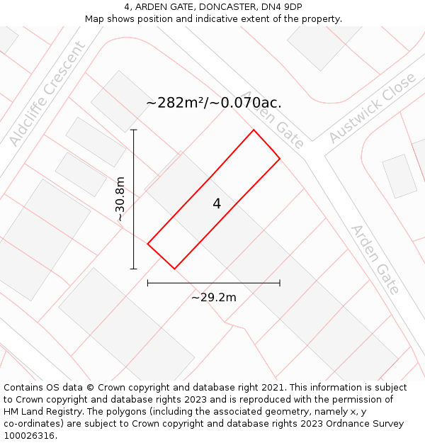 4, ARDEN GATE, DONCASTER, DN4 9DP: Plot and title map