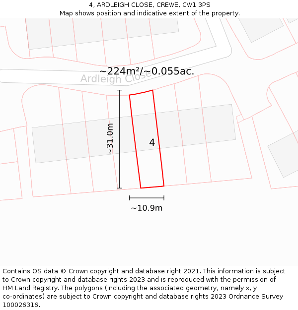 4, ARDLEIGH CLOSE, CREWE, CW1 3PS: Plot and title map