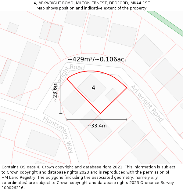 4, ARKWRIGHT ROAD, MILTON ERNEST, BEDFORD, MK44 1SE: Plot and title map