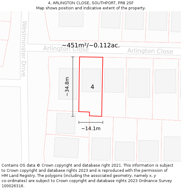 4, ARLINGTON CLOSE, SOUTHPORT, PR8 2SF: Plot and title map