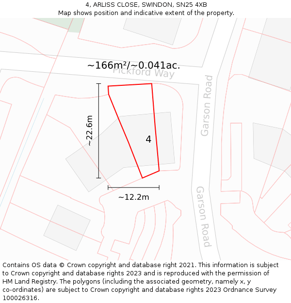 4, ARLISS CLOSE, SWINDON, SN25 4XB: Plot and title map