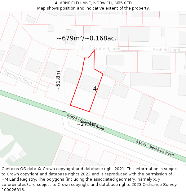 4, ARNFIELD LANE, NORWICH, NR5 0EB: Plot and title map