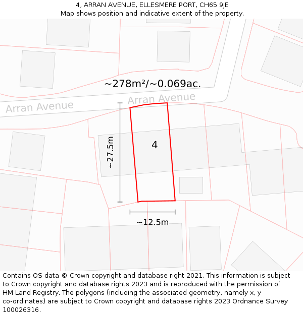 4, ARRAN AVENUE, ELLESMERE PORT, CH65 9JE: Plot and title map