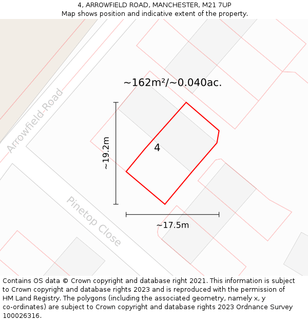 4, ARROWFIELD ROAD, MANCHESTER, M21 7UP: Plot and title map