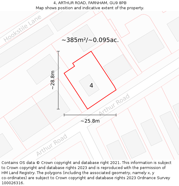 4, ARTHUR ROAD, FARNHAM, GU9 8PB: Plot and title map