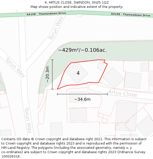 4, ARTUS CLOSE, SWINDON, SN25 1QZ: Plot and title map