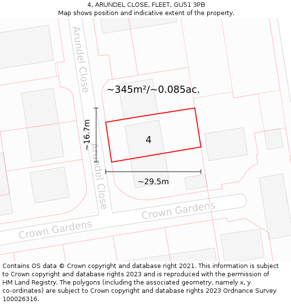 4, ARUNDEL CLOSE, FLEET, GU51 3PB: Plot and title map