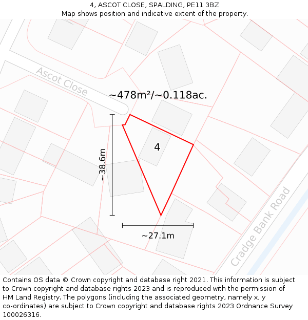 4, ASCOT CLOSE, SPALDING, PE11 3BZ: Plot and title map