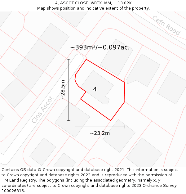 4, ASCOT CLOSE, WREXHAM, LL13 0PX: Plot and title map